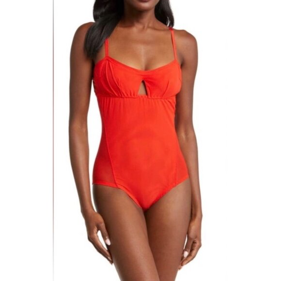 We Are HAH x Revolve NWT Under The Wire Mesh Bodysuit in Blood Orange - Picture 11 of 12